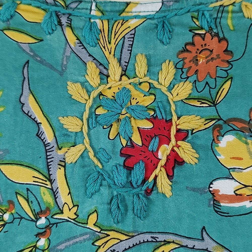 John Mark Turquoise Floral Embroidered Tunic Blouse - Picture 13 of 14